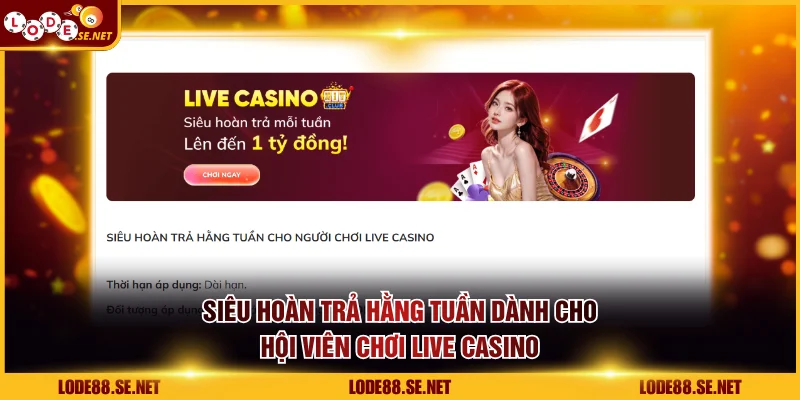 Siêu hoàn trả hằng tuần dành cho hội viên chơi live casino